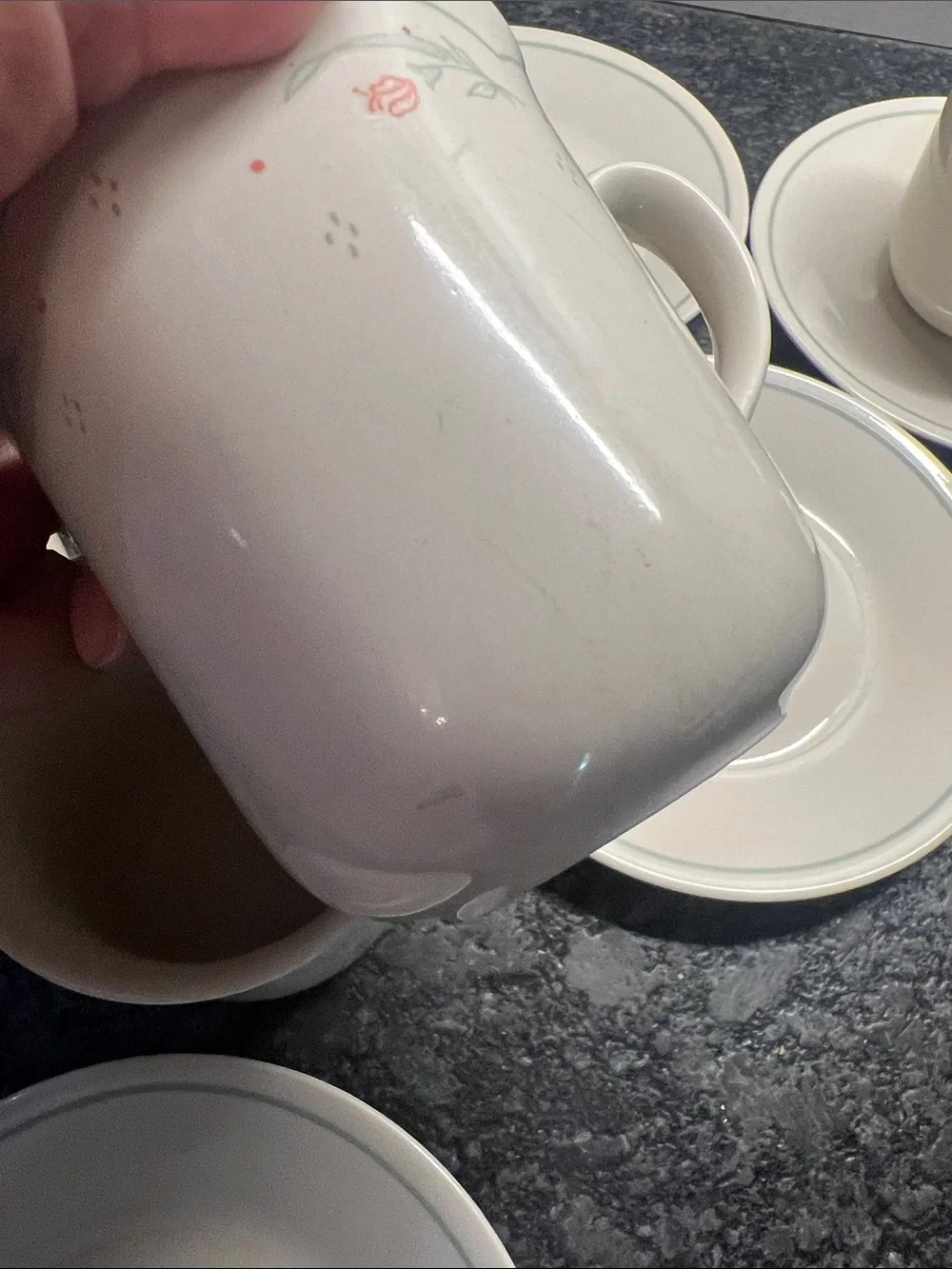 Corelle CALICO ROSE cup and saucer set of 4. Green and Pink roses